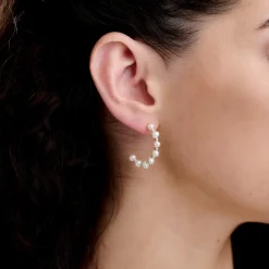 Lace & Favour Pearl Jewellery | Silver Wedding Jewellery*Luana Freshwater Pearl Half Hoop Earrings  Ivory/ Silver