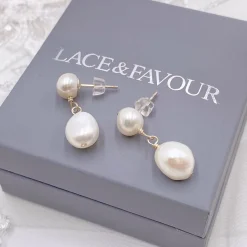 Lace & Favour Bride Gifts | Pearl Jewellery*Luisa Freshwater Pearl Drop Earrings Ivory/ Silver
