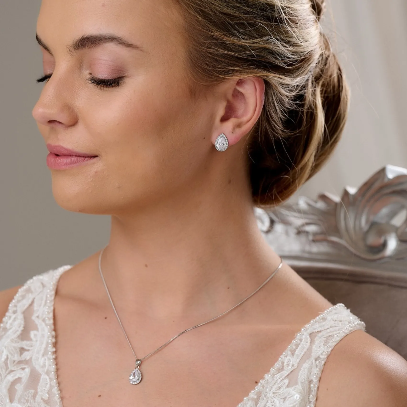 Lace & Favour Silver Prom Jewellery | Prom Jewellery Sets*Lulu Silver Crystal Stud Wedding Jewellery Set
