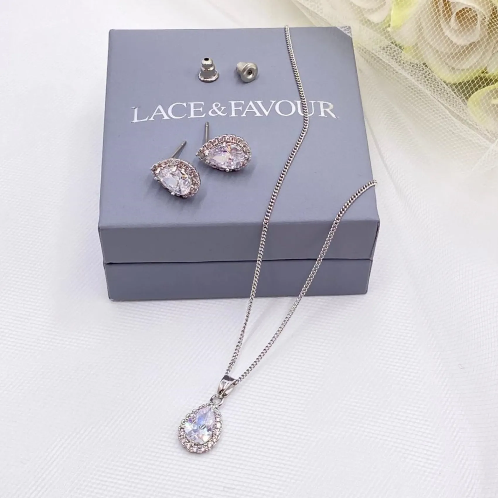 Lace & Favour Silver Prom Jewellery | Prom Jewellery Sets*Lulu Silver Crystal Stud Wedding Jewellery Set