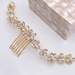 Lace & Favour Prom Hair Clips & Combs | Bridesmaid Gifts*Luna Small Crystal Embellished Wedding Hair Comb Gold