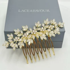 Lace & Favour Prom Hair Clips & Combs | Bride Gifts*Lustre Crystal Spray Wedding Hair Comb Gold