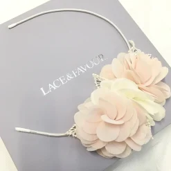 Beads & Beyond Flower Girl Gifts | Flower Girl Hair Accessories*Madelyn Blush and Ivory Flowers Side Headband Blush/ Ivory