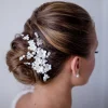 Twilight Designs Pearl Hair Accessories | Silver Hair Accessories*Magnolia Porcelain Flowers and Crystal Leaves Wedding Hair Clip Ivory/Silver