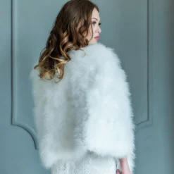 Beverly Hills Feather Stoles & Shrugs*Marlena Long Feather Bridal Cape Ivory