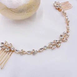Lace & Favour Prom Hair Clips & Combs | Crystal Hair Accessories*Melody Draped Crystal Wedding Headpiece Gold