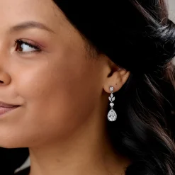 Lace & Favour Silver Prom Jewellery | Prom Earrings*Mercedes Cubic Zirconia Long Drop Earrings Silver