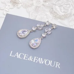 Lace & Favour Silver Prom Jewellery | Prom Earrings*Mercedes Cubic Zirconia Long Drop Earrings Silver