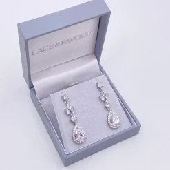 Lace & Favour Silver Prom Jewellery | Prom Earrings*Mercedes Cubic Zirconia Long Drop Earrings Silver