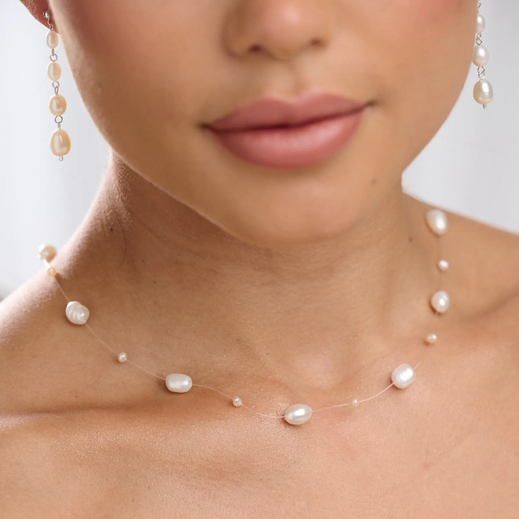 Lace & Favour Bride Gifts | Pearl Jewellery*Mereia Illusion Freshwater Pearl Necklace Ivory/ Silver