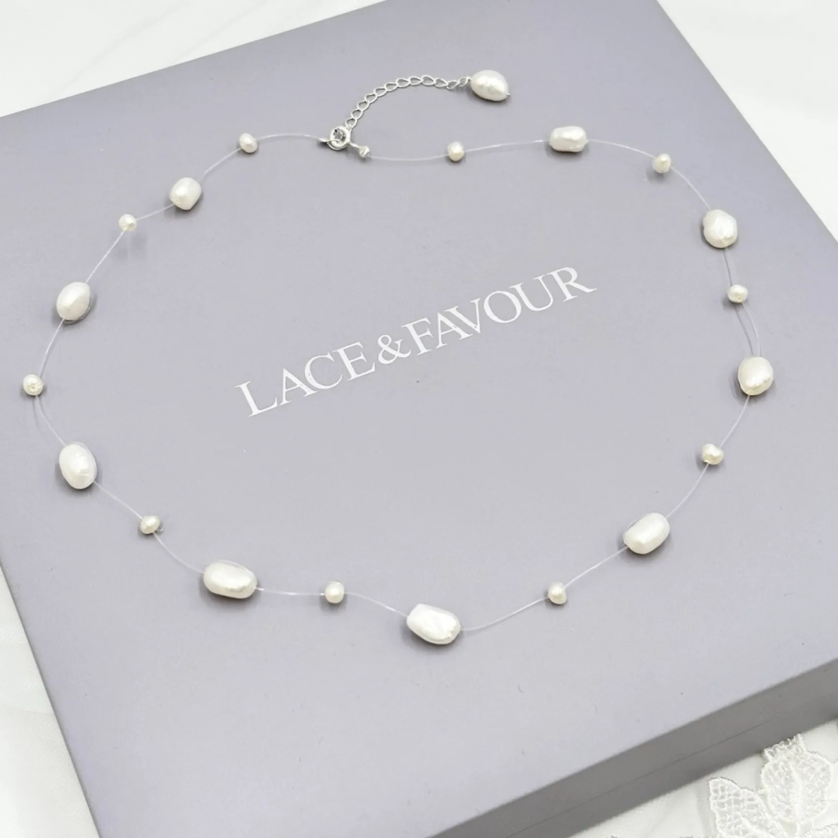 Lace & Favour Bride Gifts | Pearl Jewellery*Mereia Illusion Freshwater Pearl Necklace Ivory/ Silver