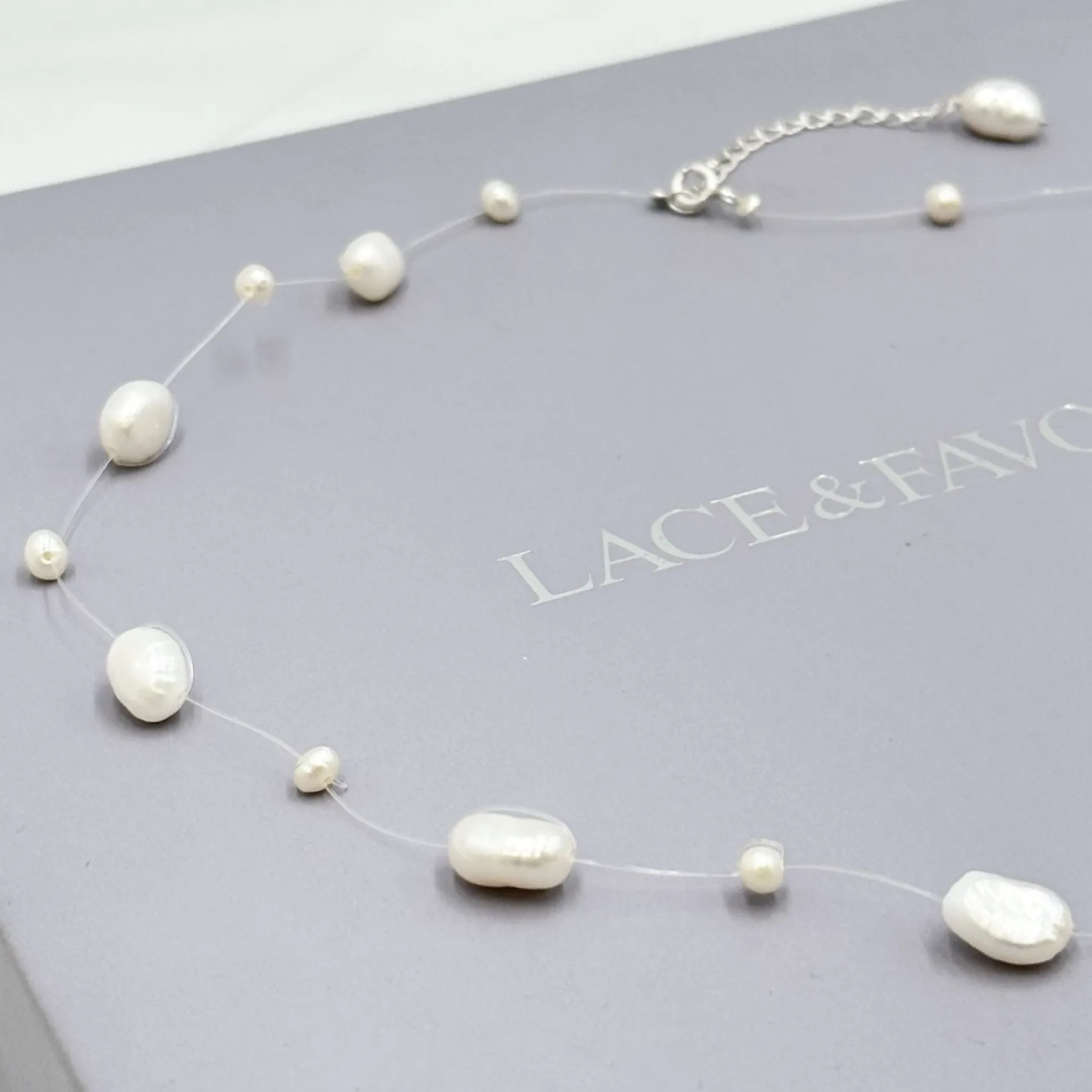 Lace & Favour Bride Gifts | Pearl Jewellery*Mereia Illusion Freshwater Pearl Necklace Ivory/ Silver