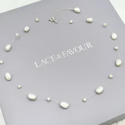 Lace & Favour Bride Gifts | Pearl Jewellery*Mereia Illusion Freshwater Pearl Necklace Ivory/ Silver