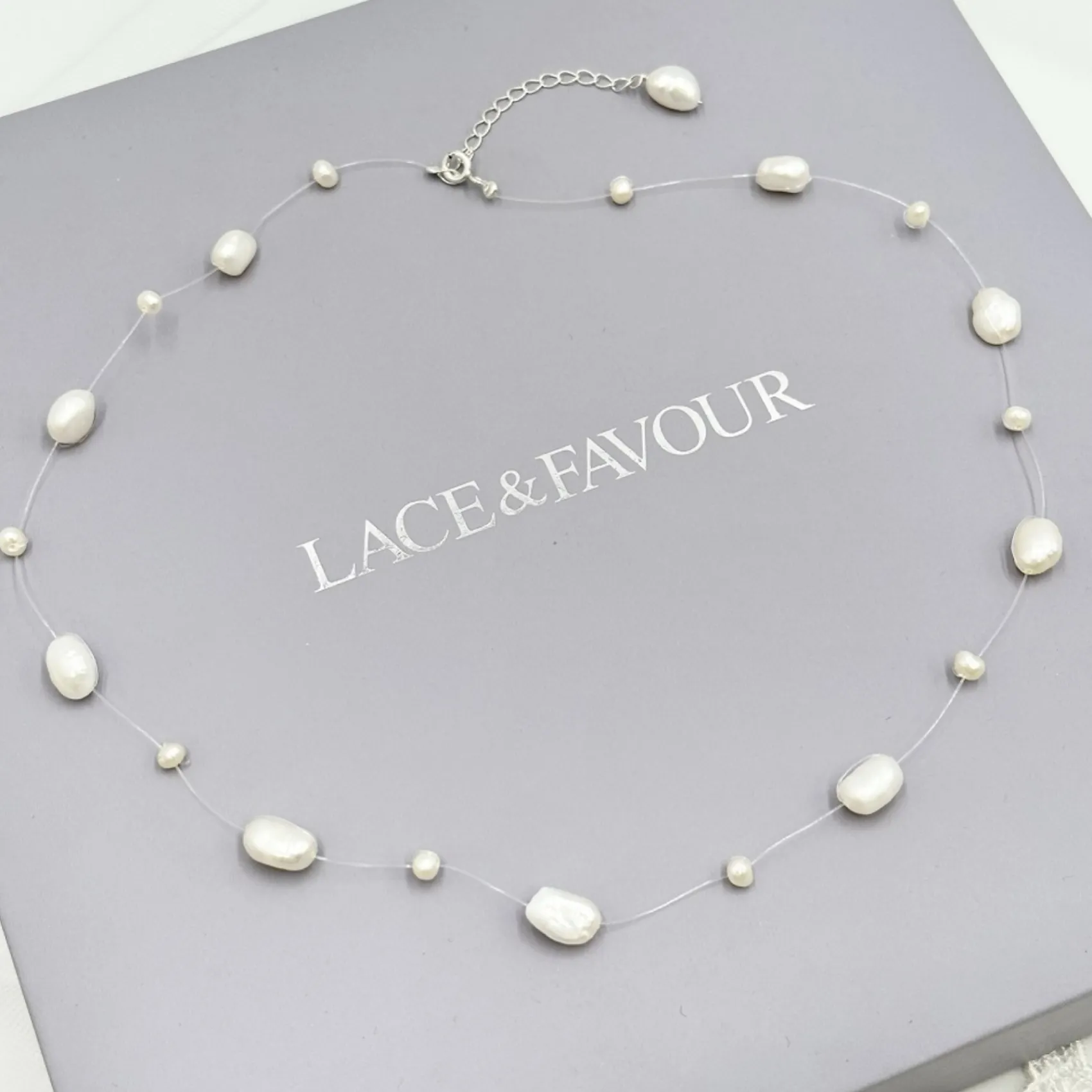 Lace & Favour Bride Gifts | Pearl Jewellery*Mereia Illusion Freshwater Pearl Necklace Ivory/ Silver