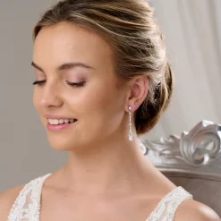Lace & Favour Silver Prom Jewellery | Prom Earrings*Miami Dainty Long Crystal Drop Wedding Earrings Silver