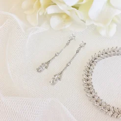 Lace & Favour Silver Prom Jewellery | Prom Earrings*Miami Dainty Long Crystal Drop Wedding Earrings Silver
