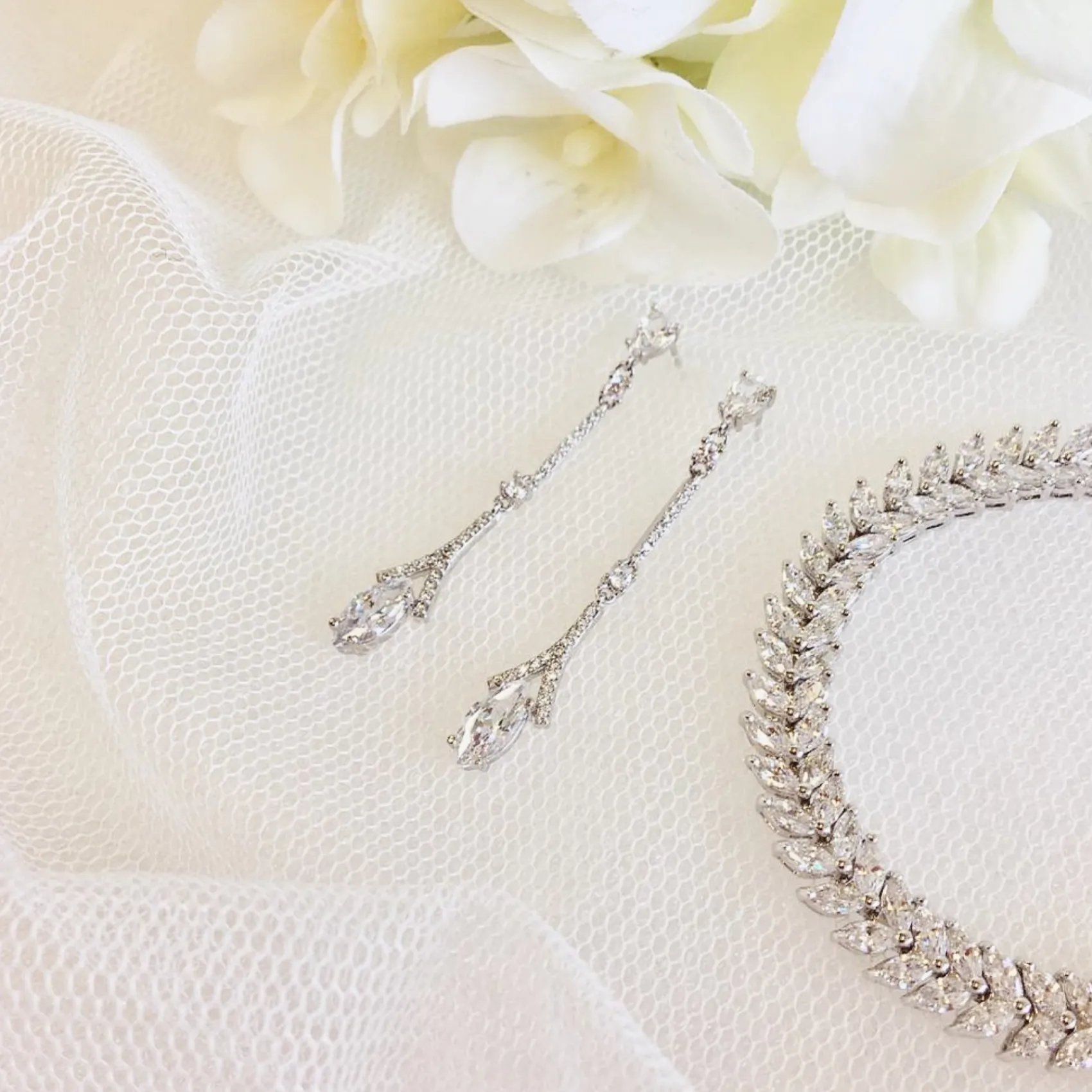 Lace & Favour Silver Prom Jewellery | Prom Earrings*Miami Dainty Long Crystal Drop Wedding Earrings Silver