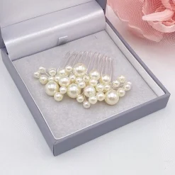 Lace & Favour Silver Hair Accessories | Bridesmaid Hair Accessories*Michaela Small Pearl Silver Hair Comb | L&F Ivory/ Silver