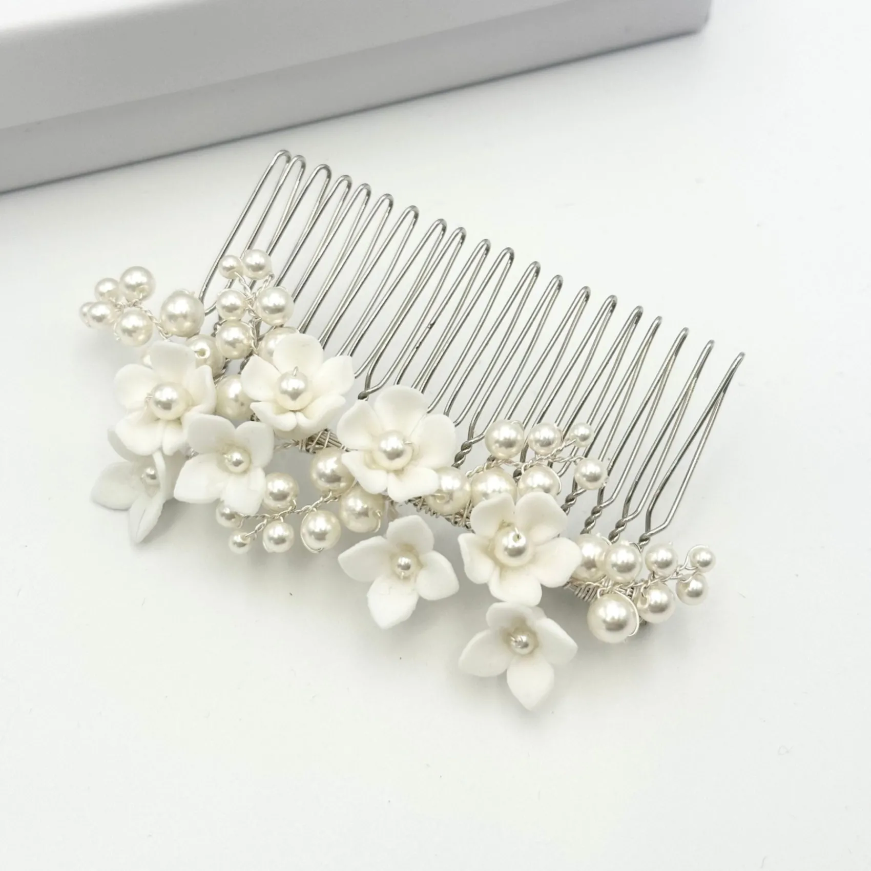 Beads & Beyond Pearl Hair Accessories | Silver Hair Accessories*Mirabelle Ivory Ceramic Flower and Pearl Wedding Hair Comb Ivory/ Silver