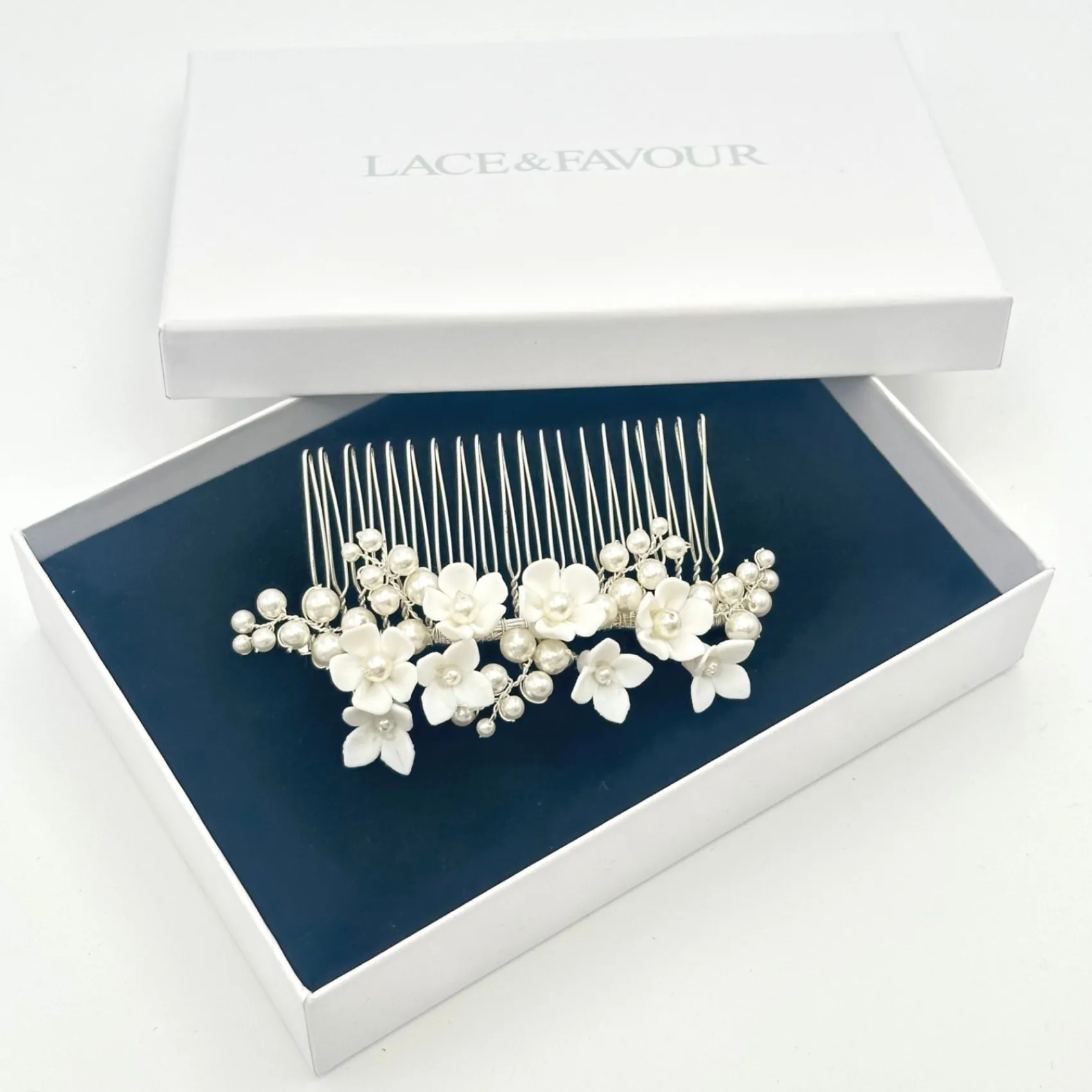 Beads & Beyond Pearl Hair Accessories | Silver Hair Accessories*Mirabelle Ivory Ceramic Flower and Pearl Wedding Hair Comb Ivory/ Silver