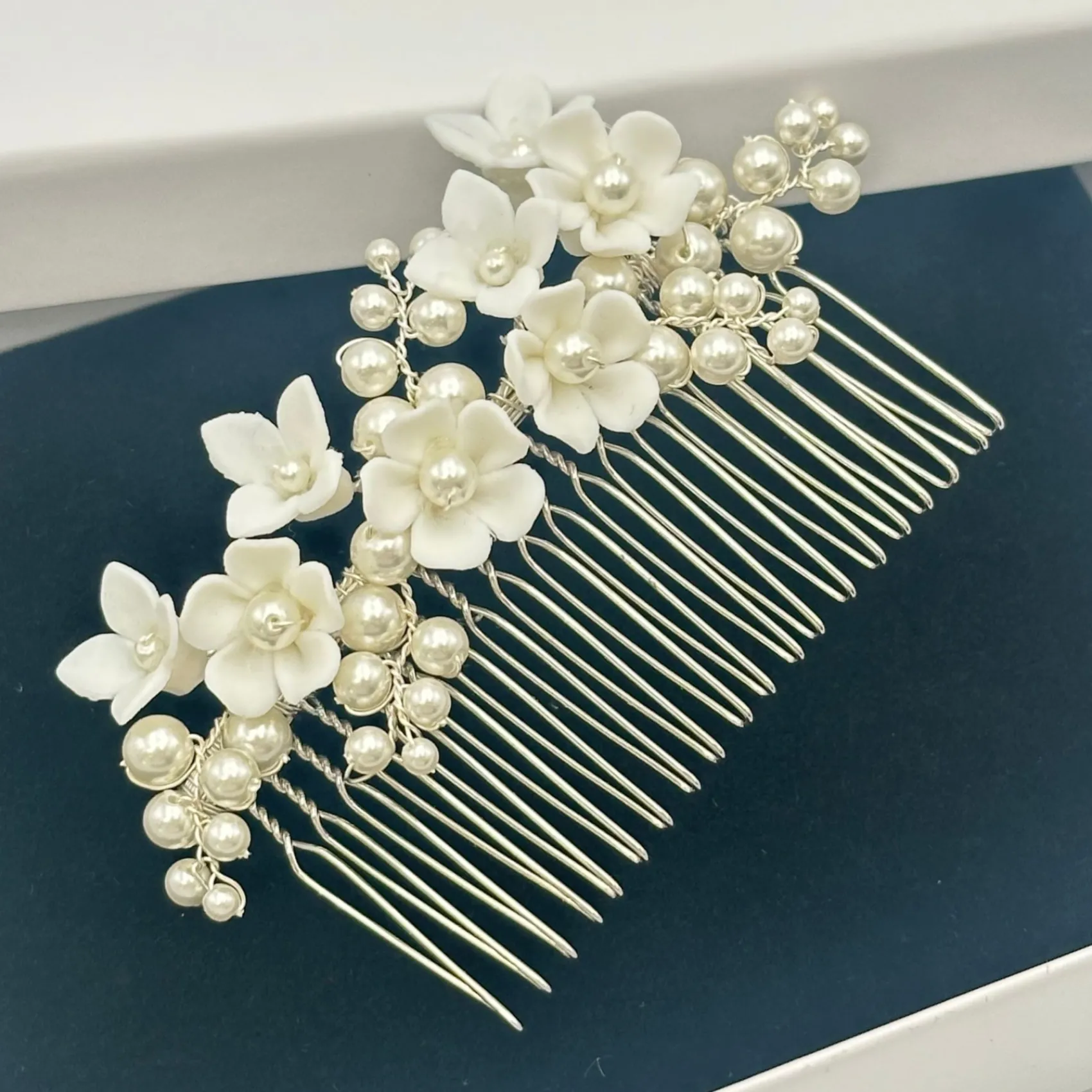 Beads & Beyond Pearl Hair Accessories | Silver Hair Accessories*Mirabelle Ivory Ceramic Flower and Pearl Wedding Hair Comb Ivory/ Silver