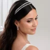 Lace & Favour Prom Headbands & Tiaras | Crystal Hair Accessories*Monaco CZ Crystal Leaves Double Headband Ivory/ Silver