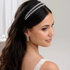Lace & Favour Prom Headbands & Tiaras | Crystal Hair Accessories*Monaco CZ Crystal Leaves Double Headband Ivory/ Silver