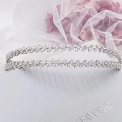 Lace & Favour Prom Headbands & Tiaras | Crystal Hair Accessories*Monaco CZ Crystal Leaves Double Headband Ivory/ Silver