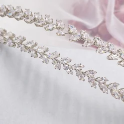 Lace & Favour Prom Headbands & Tiaras | Crystal Hair Accessories*Monaco CZ Crystal Leaves Double Headband Ivory/ Silver