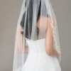 Twilight Designs Single Tier Veils | Fingertip Veils*Montrose Single Tier Corded Edge Veil with Floral Lace Motifs Ivory