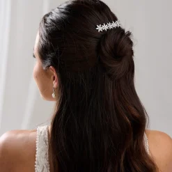 Lace & Favour Prom Hair Clips & Combs | Flower Girl Gifts*Moonflower Floral Dainty Crystal Wedding Hair Comb Silver