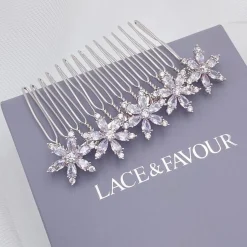 Lace & Favour Prom Hair Clips & Combs | Flower Girl Gifts*Moonflower Floral Dainty Crystal Wedding Hair Comb Silver