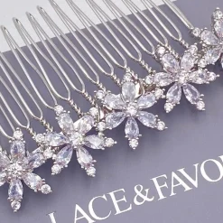 Lace & Favour Prom Hair Clips & Combs | Flower Girl Gifts*Moonflower Floral Dainty Crystal Wedding Hair Comb Silver