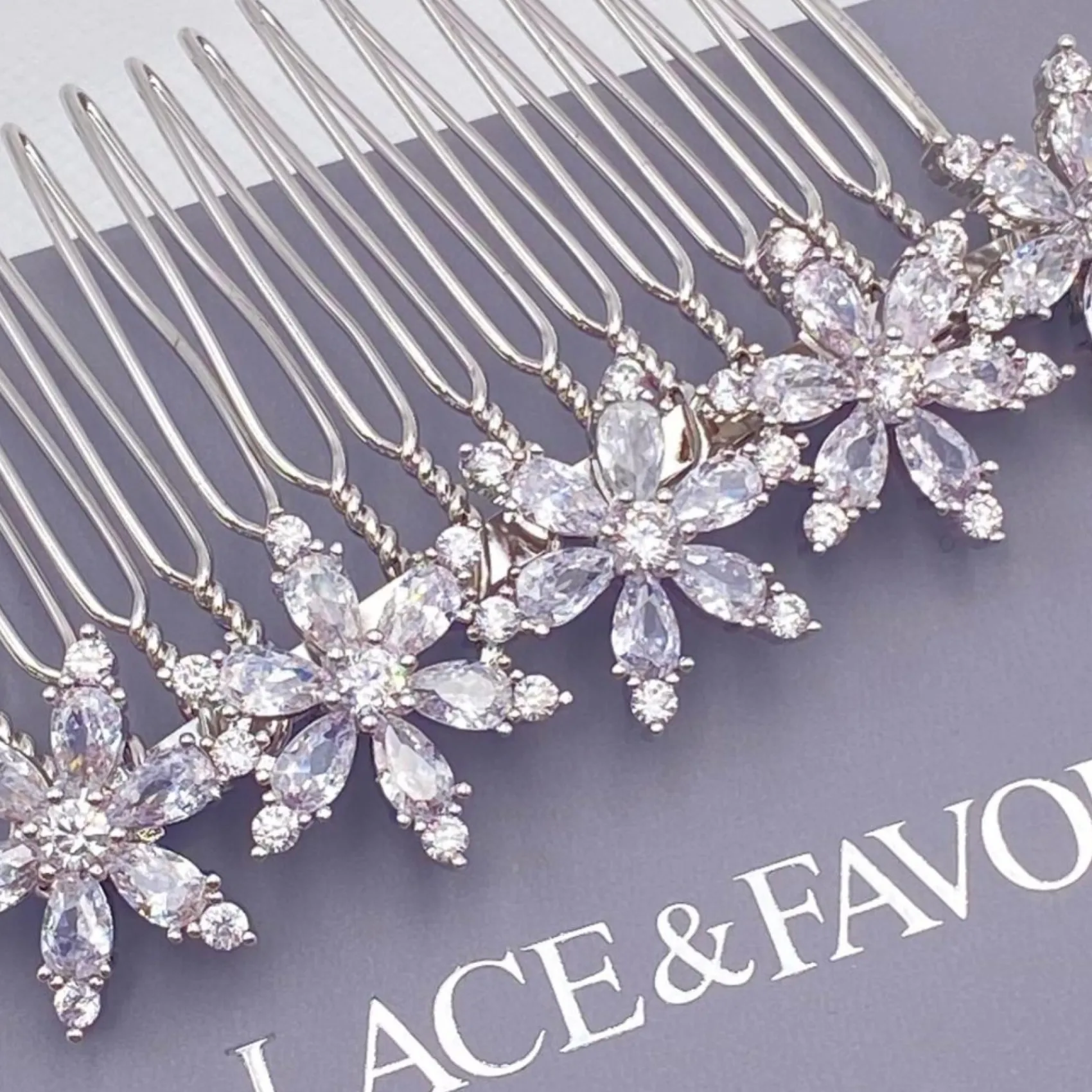 Lace & Favour Prom Hair Clips & Combs | Flower Girl Gifts*Moonflower Floral Dainty Crystal Wedding Hair Comb Silver