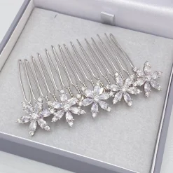 Lace & Favour Prom Hair Clips & Combs | Flower Girl Gifts*Moonflower Floral Dainty Crystal Wedding Hair Comb Silver