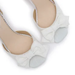 Perfect Bridal Wedding Shoes | Bow Wedding Shoes*Naomi Square Toe Mid Heel Sandals with Pearl Bow Ivory