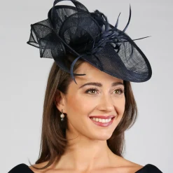 Lace & Favour Wedding Fascinators | Wedding Fascinators*Large Sinamay Disk Wedding Fascinator Navy
