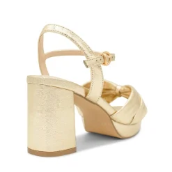 Paradox London Gold Prom Shoes | Prom Sandals*Nerita Metallic Wide Fit Block Heel Platform Sandals Champagne