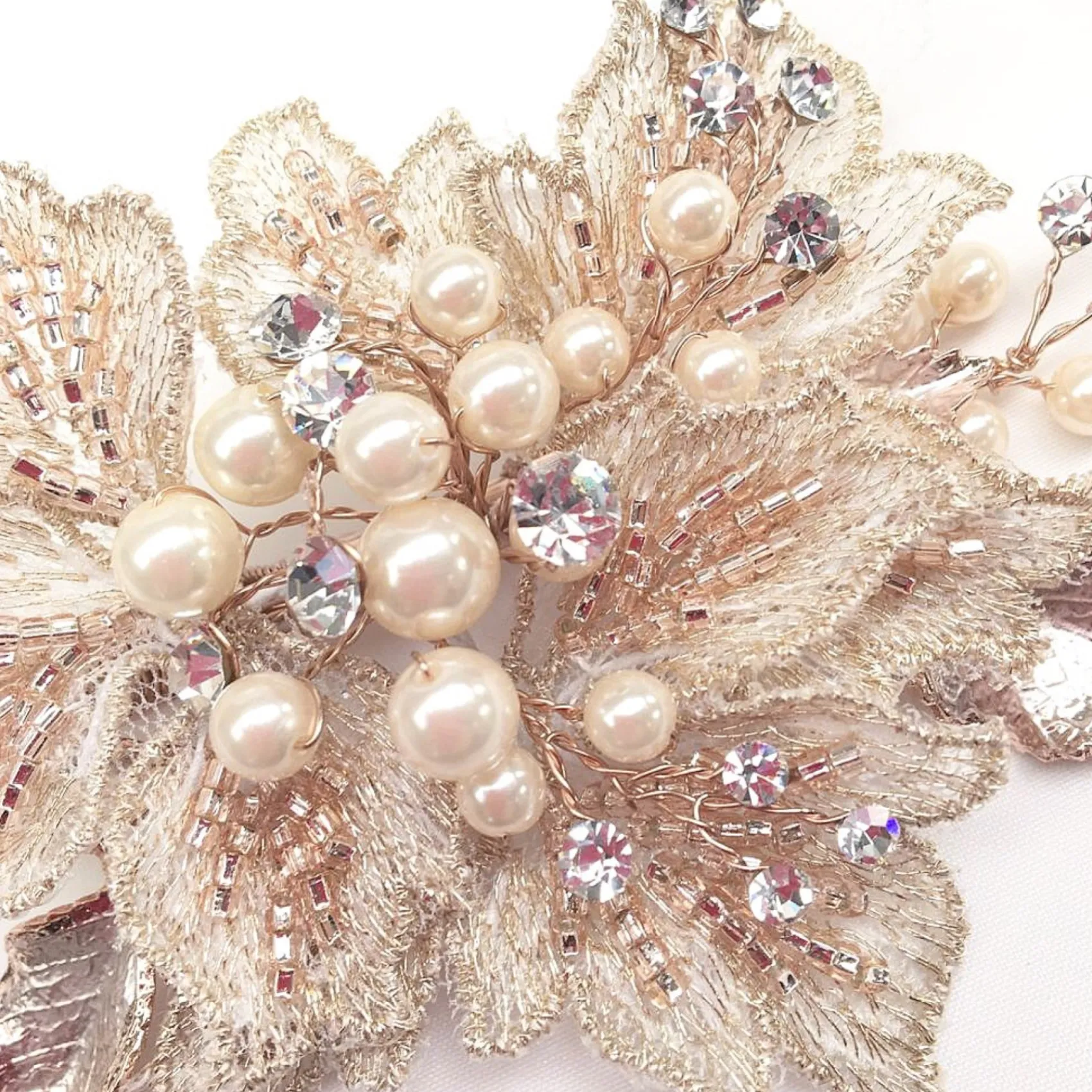 Poirier Pearl Hair Accessories | Rose Gold Hair Accessories*Octavia Applique Leaves and Sprigs Hair Clip Rose and Gold