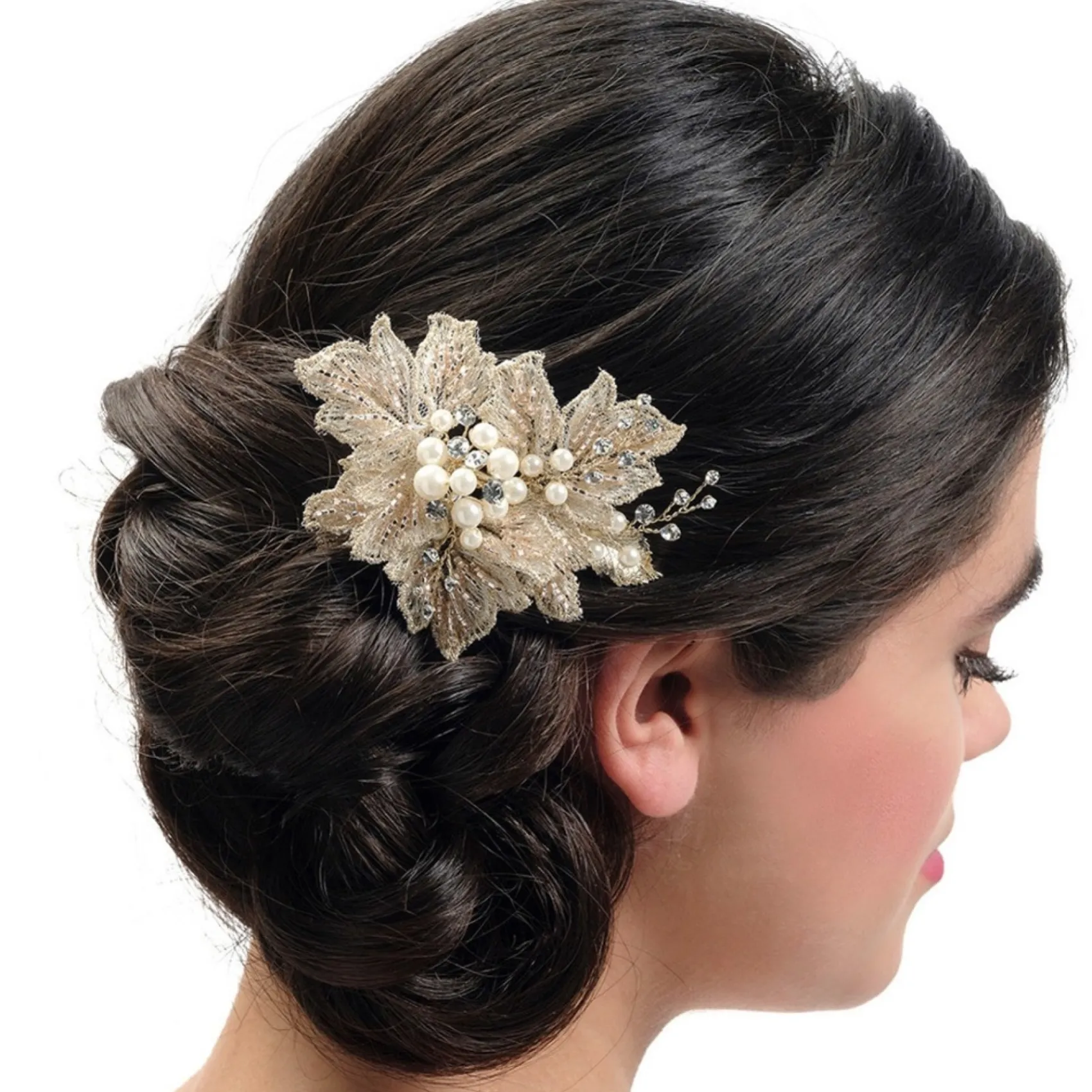 Poirier Pearl Hair Accessories | Rose Gold Hair Accessories*Octavia Applique Leaves and Sprigs Hair Clip Rose and Gold