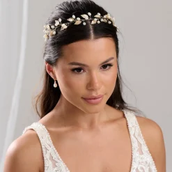 Lace & Favour Pearl Hair Accessories | Gold Hair Accessories*October Gold Leaves and Pearls Long Wedding Hair Vine Ivory/ Gold