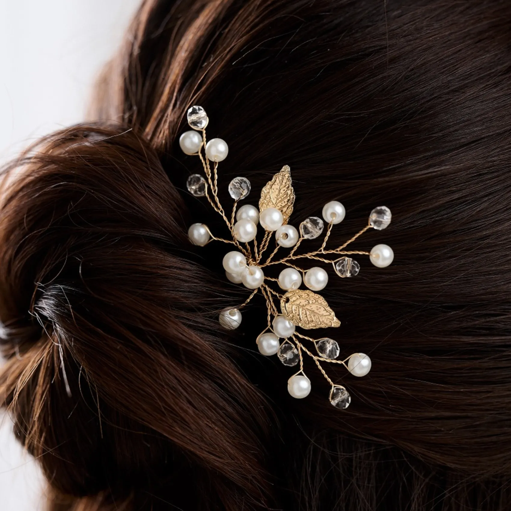 Lace & Favour Bridesmaid Gifts | Bride Gifts*October Gold Leaves and Pearl Wedding Hair Pin Ivory/ Gold
