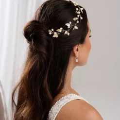 Lace & Favour Pearl Hair Accessories | Gold Hair Accessories*October Gold Leaves and Pearls Long Wedding Hair Vine Ivory/ Gold