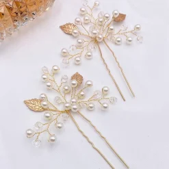 Lace & Favour Bridesmaid Gifts | Bride Gifts*October Gold Leaves and Pearl Wedding Hair Pin Ivory/ Gold