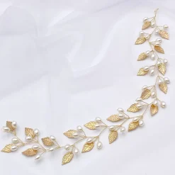 Lace & Favour Pearl Hair Accessories | Gold Hair Accessories*October Gold Leaves and Pearls Long Wedding Hair Vine Ivory/ Gold