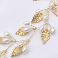 Lace & Favour Pearl Hair Accessories | Gold Hair Accessories*October Gold Leaves and Pearls Long Wedding Hair Vine Ivory/ Gold