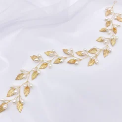 Lace & Favour Pearl Hair Accessories | Gold Hair Accessories*October Gold Leaves and Pearls Long Wedding Hair Vine Ivory/ Gold