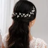 Lace & Favour Pearl Hair Accessories | Silver Hair Accessories*October Silver Leaves and Pearls Long Wedding Hair Vine Ivory/ Silver