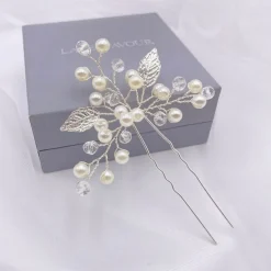 Lace & Favour Bridesmaid Gifts | Bride Gifts*October Silver Leaves and Pearl Wedding Hair Pin Ivory/ Silver