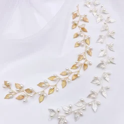 Lace & Favour Pearl Hair Accessories | Silver Hair Accessories*October Silver Leaves and Pearls Long Wedding Hair Vine Ivory/ Silver